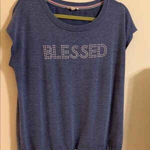 Blue Graphic Tee with Rhinestone Design
